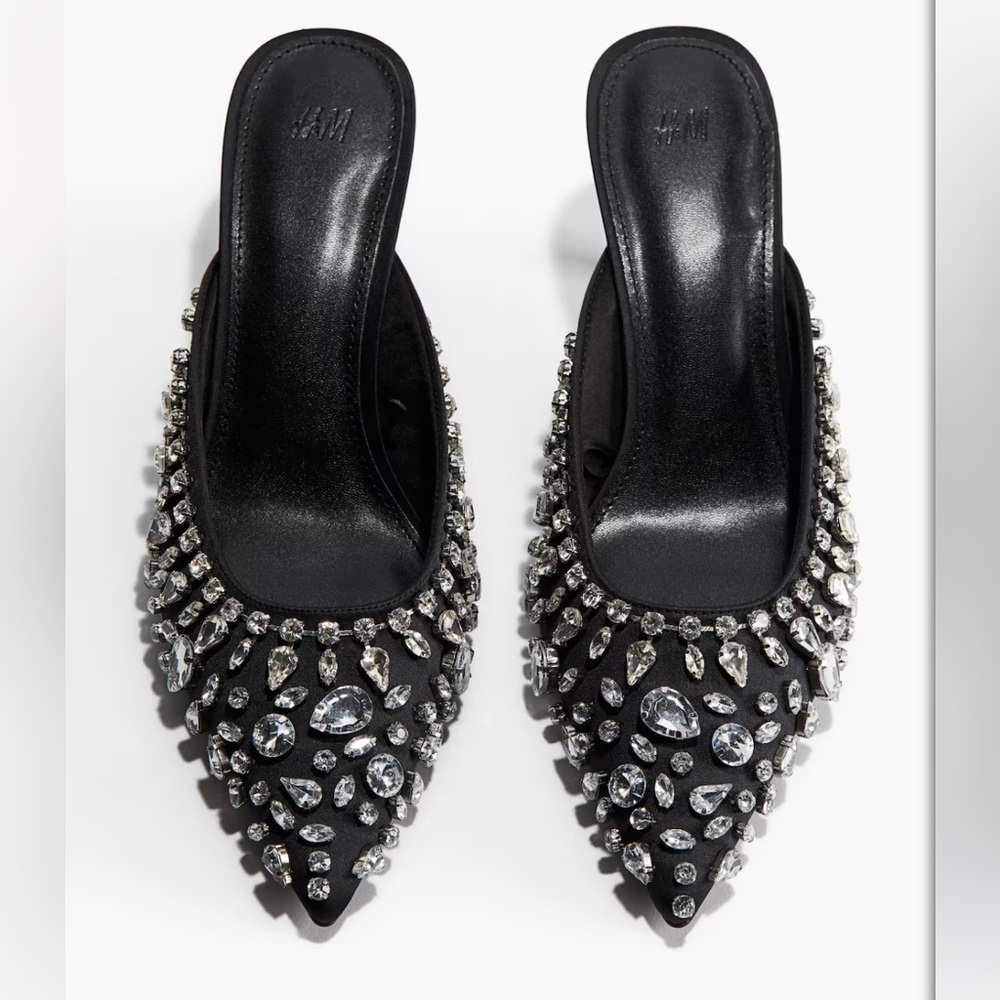 H&M RARE RHINESTONE-EMBELLISHED HEELED MULES SZ 37 UK 4